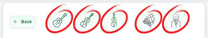 Screenshot of all five Instrument Presets including Piano and Singer